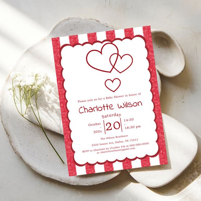 Convite Modern Red Chalk Stripes Vertical Baby Shower (Criador carregado)