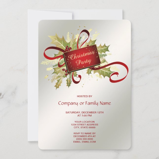Convite Modern Red Christmas Holiday Party Invitation (Frente)