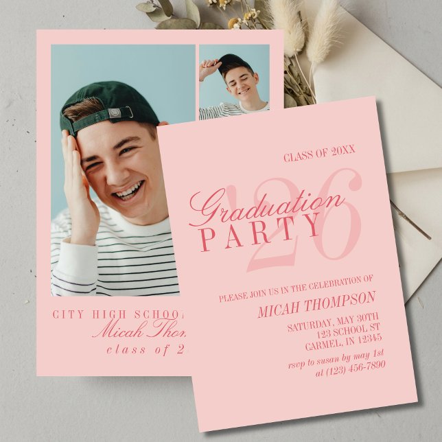 Convite Modern Red Photo Graduation Party (Modern Red Photo Graduation Party Invitation)