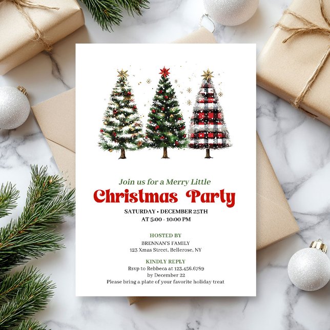 Convite Modern red plaid buffalo Christmas tree invite (Modern red plaid buffalo Christmas tree invite)