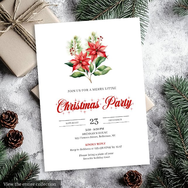 Convite Modern Red Poinsettia Editable Design Christmas  (Modern Red Poinsettia Editable Design christmas invitation

)