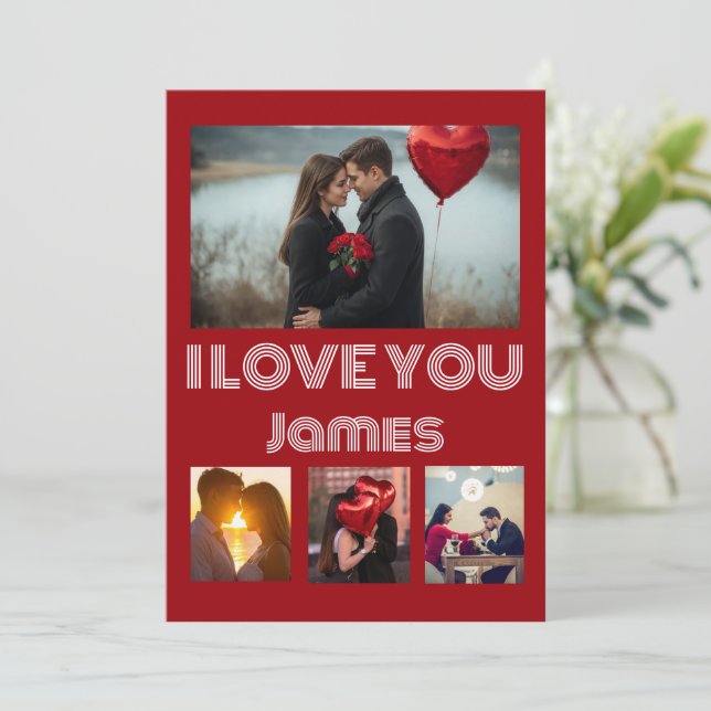 Convite Modern Red Valentine’s Day Photo Card – 4 Photos (Em pé/Frente)