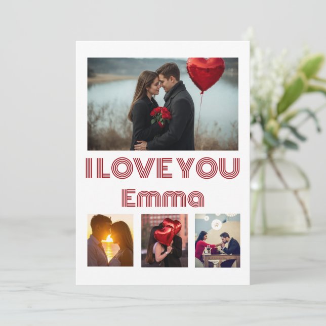 Convite Modern Red Valentine’s Day Photo Card – 4 Photos (Em pé/Frente)