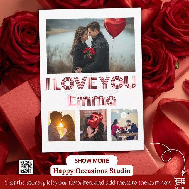 Convite Modern Red Valentine’s Day Photo Card – 4 Photos (Criador carregado)