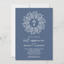 Convite Modern Religious Blue Cross First Communion