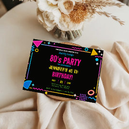 Convite Modern Retro Neon 80's Birthday Party