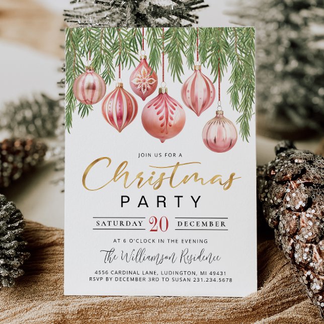 Convite Modern Retro Pink Christmas Party Invitation (Modern Retro Pink Christmas Party Invitation)