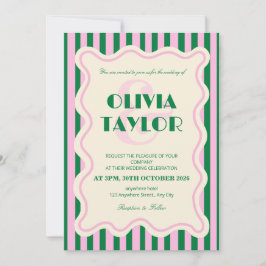 Convite Modern Retro Striped Wedding Invitation