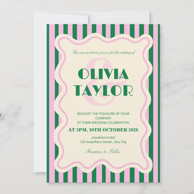 Convite Modern Retro Striped Wedding Invitation (Frente)