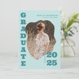 Convite Modern Retro Tipografia Teal 2 Graduação de Foto