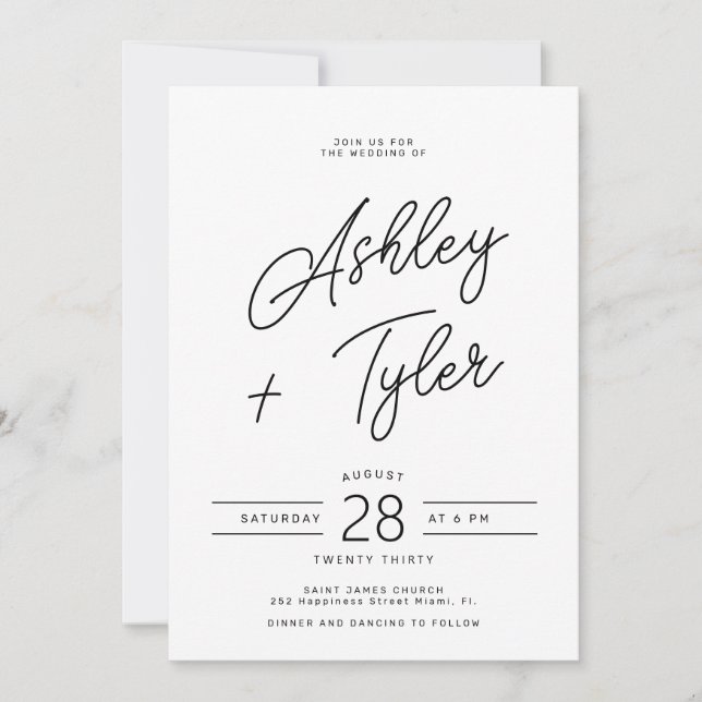 Convite Modern retro whimsical script all in one wedding (Frente)