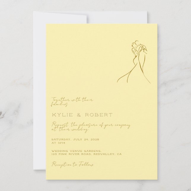 Convite Modern Romantic Butter Yellow Wedding (Frente)