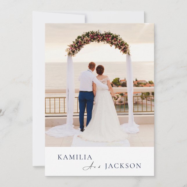 Convite Modern Rose Gold Black Back Minimalist Wedding  (Frente)