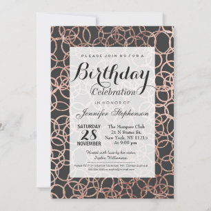 Convite Modern Rose Gold Circles on Charcoal Black