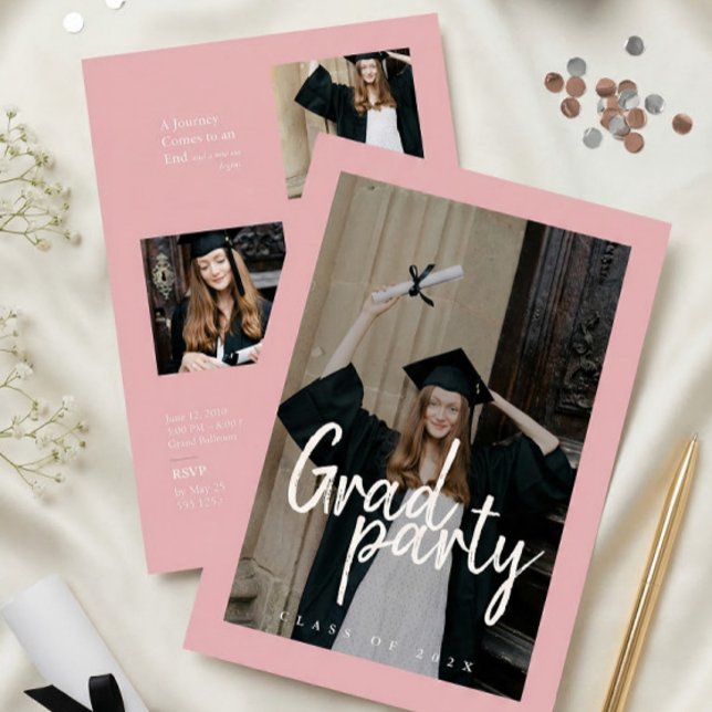 Convite Modern Rose Gold Photo Collage Graduation (Criador carregado)