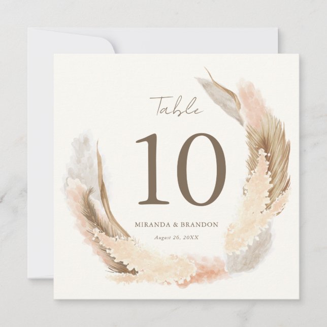 Convite Modern Rustic Pampas Grass Wedding Table Number (Frente)