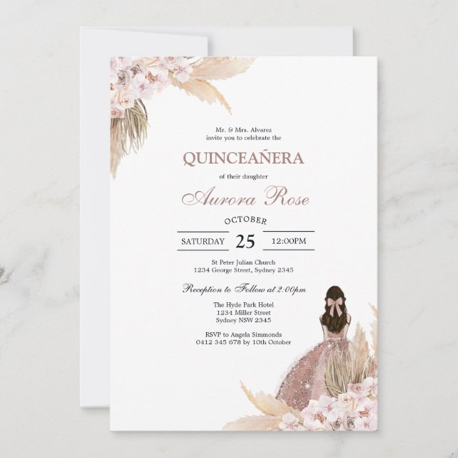 Convite Modern Rustic Quinceanera Invitation (Frente)