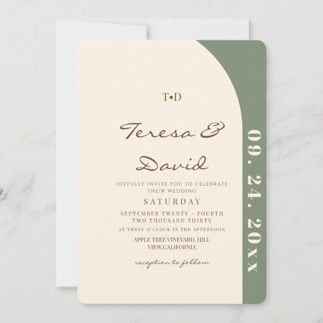 Convite Modern Sage & Cream Boho Photo Wedding (Frente)