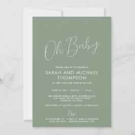 Convite Modern Sage Green Baby Shower Elegant Script