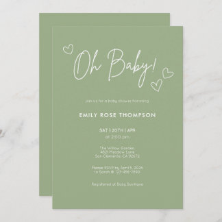Convite Modern Sage Green Baby Shower Minimal Script