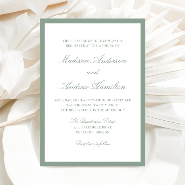 Convite Modern Sage Green Border Wedding (Criador carregado)