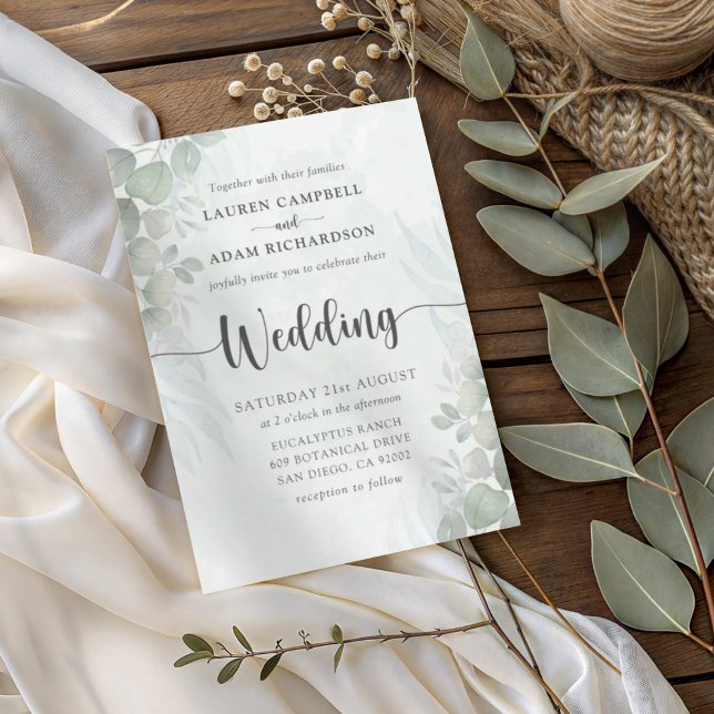 Convite Modern Sage Green Eucalyptus Wedding Invitation (Criador carregado)