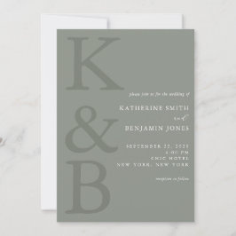 Convite Modern Sage Green Monogram All in One Wedding