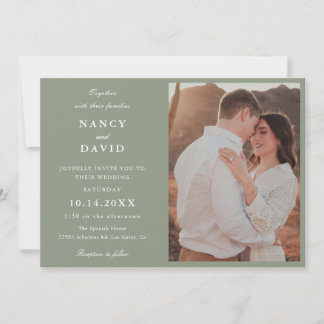 Convite Modern Sage Green Photo Wedding Invitation