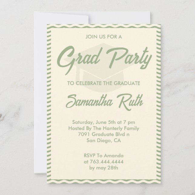 Convite Modern Sage Green Wavy Stripe Graduation Party (Frente)
