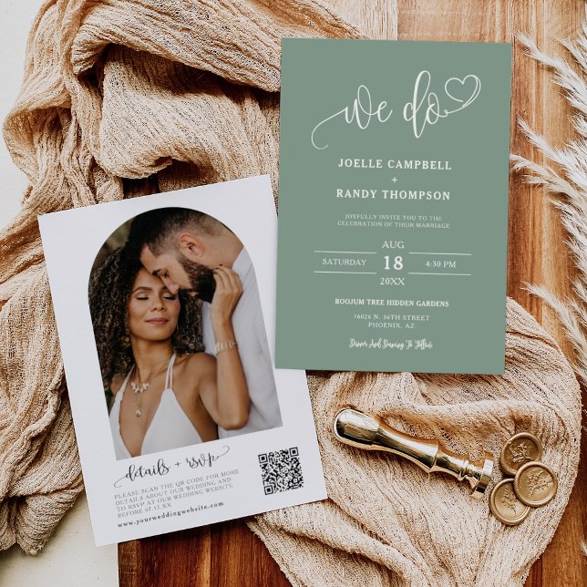 Convite Modern Sage Green We Do Boho Weding QR Code Foto (Criador carregado)