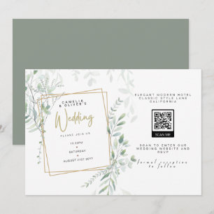 Convite Modern Sage Greenery Casamento QR Código RSVP Conv