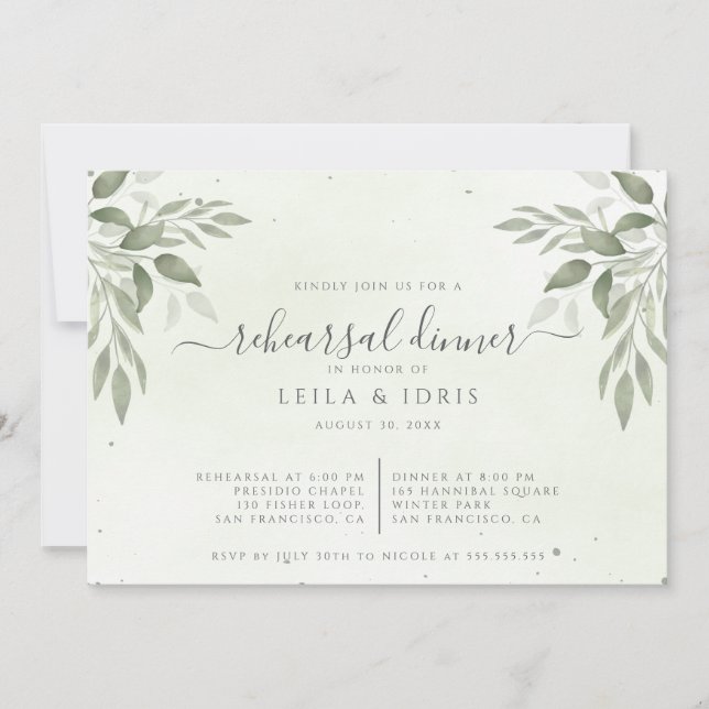 Convite Modern Sage Greenery Rehearsal Dinner Invitation (Frente)