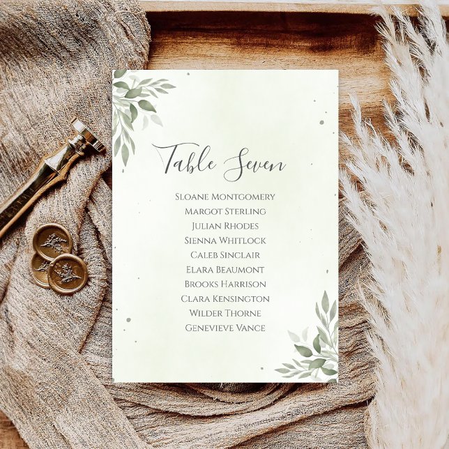 Convite Modern Sage Greenery Wedding Seating Plan Card (Criador carregado)