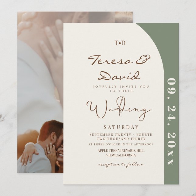 Convite Modern Sage Photo Wedding (Frente/Verso)
