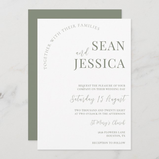 Convite Modern Sage & White Wedding (Frente/Verso)