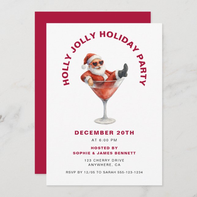 Convite Modern Santa Holly Jolly Christmas Party (Frente/Verso)