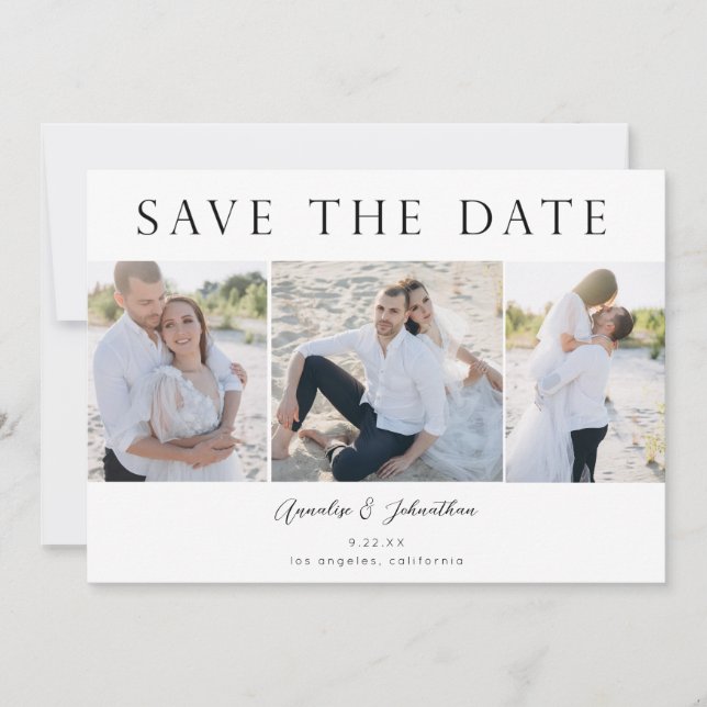 Convite Modern Save the Date Three Photo V2 (Frente)