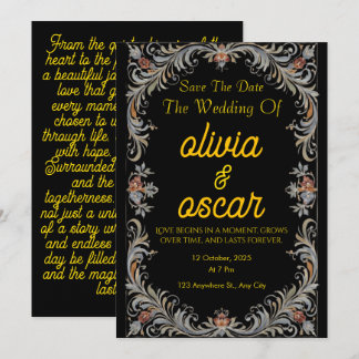 Convite Modern Scandinavian Rosemaling Wedding Invitation 