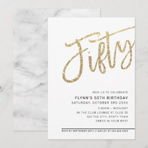 Convite MODERN SCRIPT 50.º aniversário cinquenta brilho de