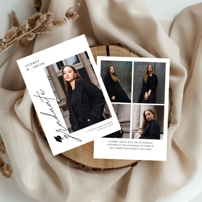 Convite Modern Script 5 Photos Graduation Announcement (Criador carregado)