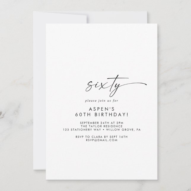 Convite Modern Script 60th Birthday Party Invitation (Frente)