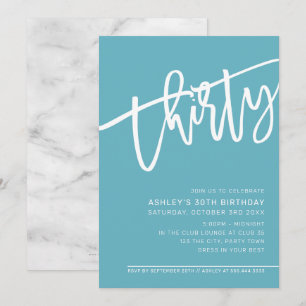 Convite MODERN SCRIPT aniversário de 30 anos turquoise whi