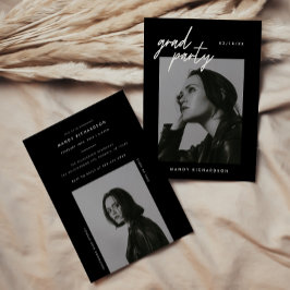 Convite Modern Script Black 2-Photo Graduation Party