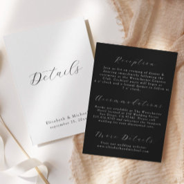 Convite Modern Script Black & White Wedding Details Card