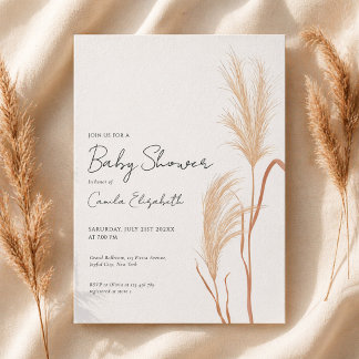 Convite Modern Script Boho Pampas Grass Baby Shower