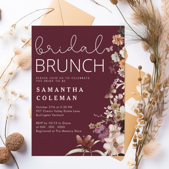 Convite Modern Script Boho Wildfolwer Chá de panela Brunch (Criador carregado)