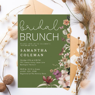Convite Modern Script Boho Wildfolwer Chá de panela Brunch