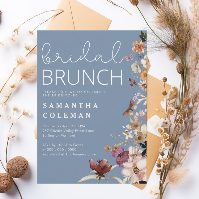 Convite Modern Script Boho Wildfolwer Chá de panela Brunch (Criador carregado)