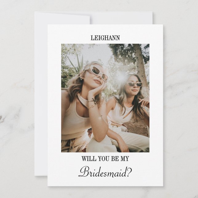 Convite Modern Script Bridesmaid Proposal Photo Card (Frente)