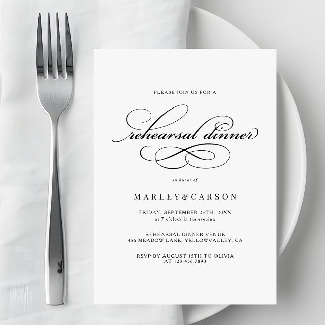 Convite Modern Script Calligraphy Rehearsal Dinner (Criador carregado)